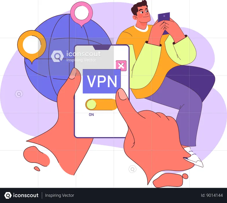 Un homme vérifie la sécurité du VPN  Illustration