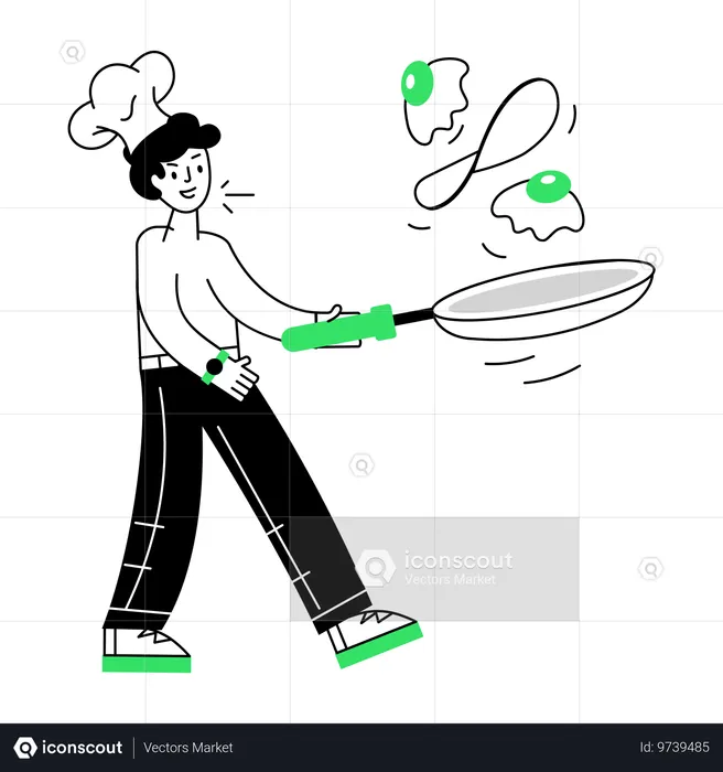 Chef masculin cuisine petit-déjeuner  Illustration