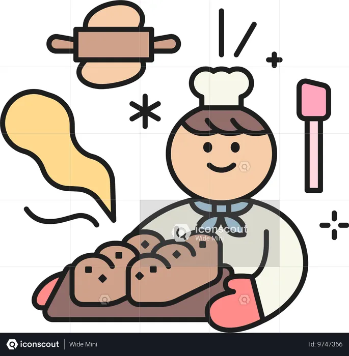 Chef masculin tenant du pain au chocolat  Illustration