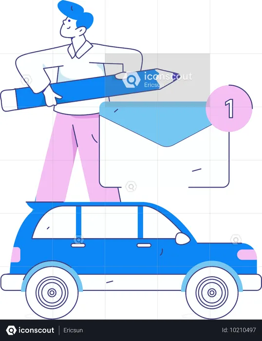 Un homme cherche une assurance automobile  Illustration