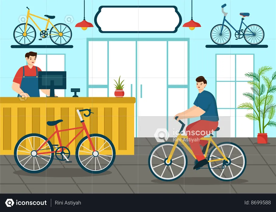 Homme choisissant le cycle au magasin  Illustration