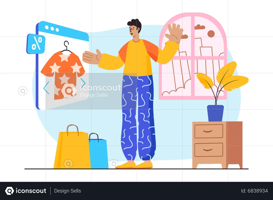 Homme choisissant des vêtements en ligne  Illustration