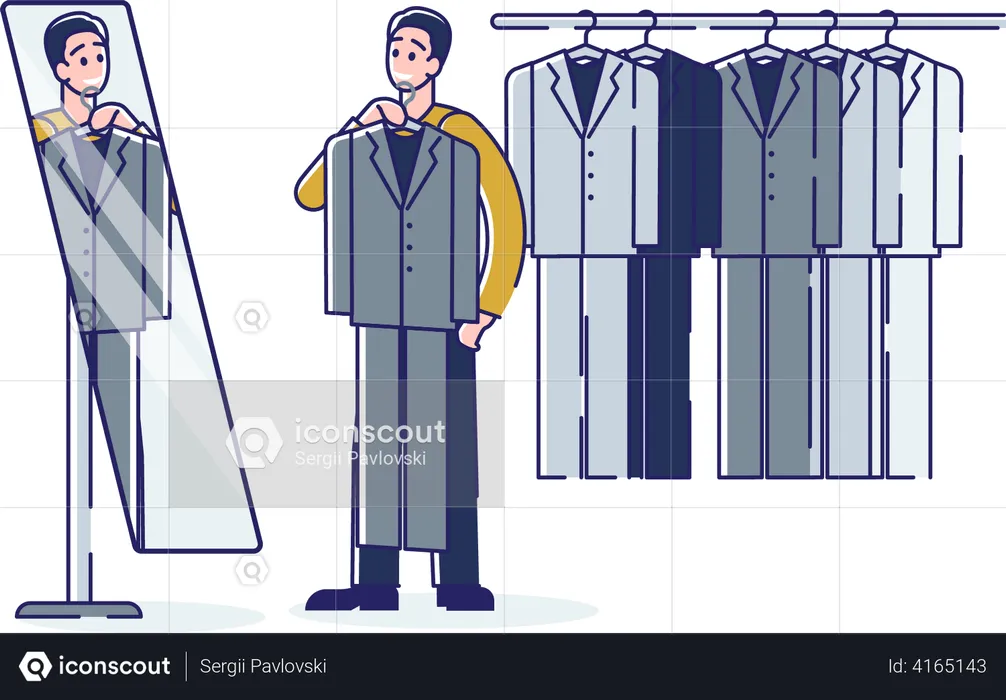 Homme choisissant un nouveau costume  Illustration