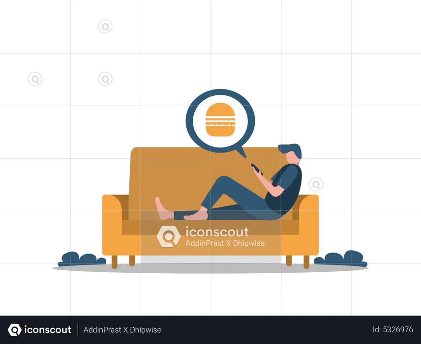 Homme commandant un hamburger en ligne  Illustration