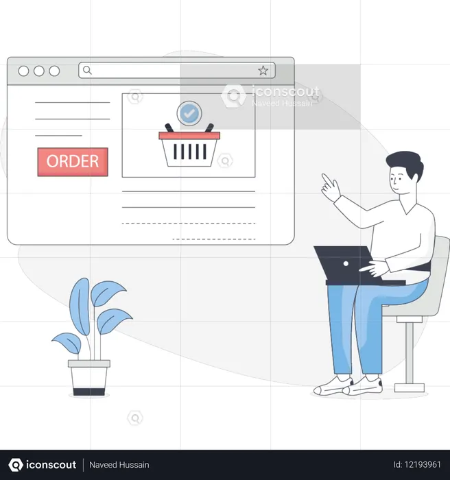 Homme commandant en ligne  Illustration