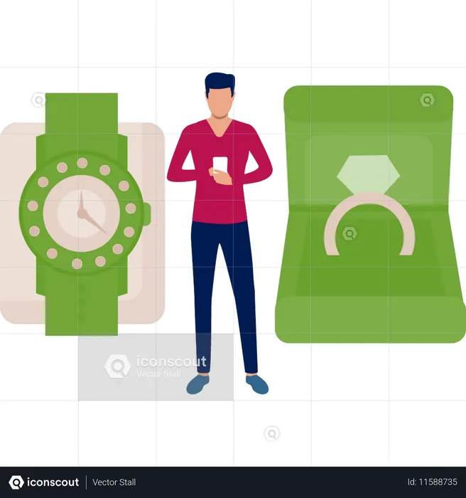 Un homme commande une montre en ligne  Illustration