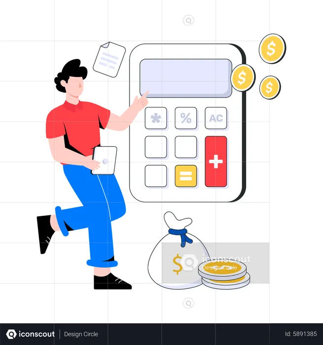 Un comptable masculin calcule le budget  Illustration