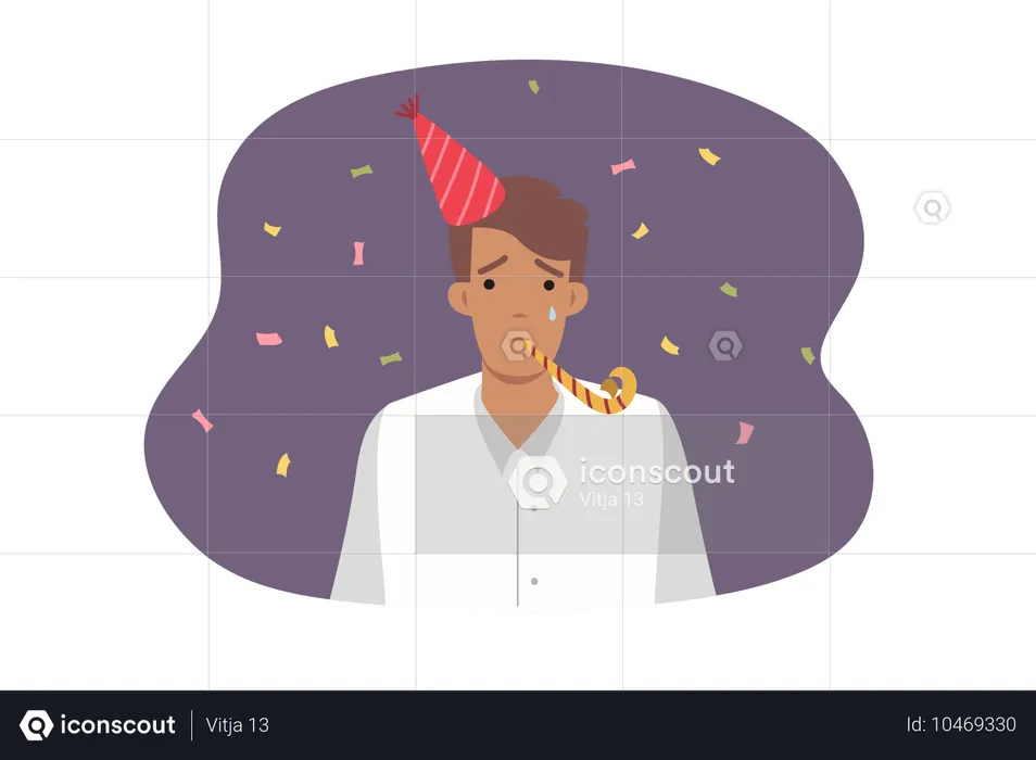 Un homme bouleversé fête son anniversaire seul  Illustration