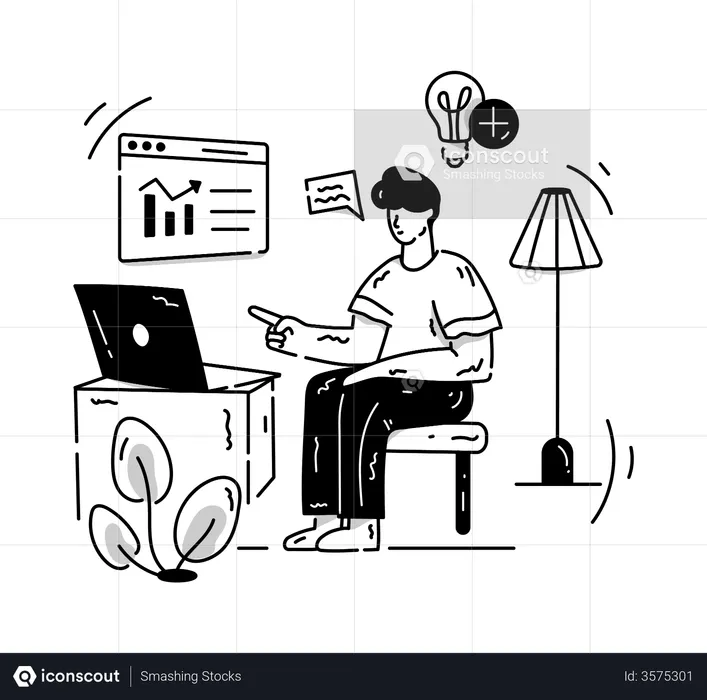 Homme créant un tableau de présentation de la croissance de l'entreprise  Illustration