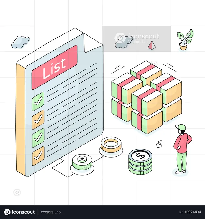 Un homme crée une liste de courses  Illustration