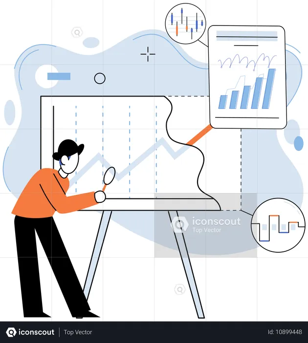 Homme d'affaires analysant des données commerciales  Illustration