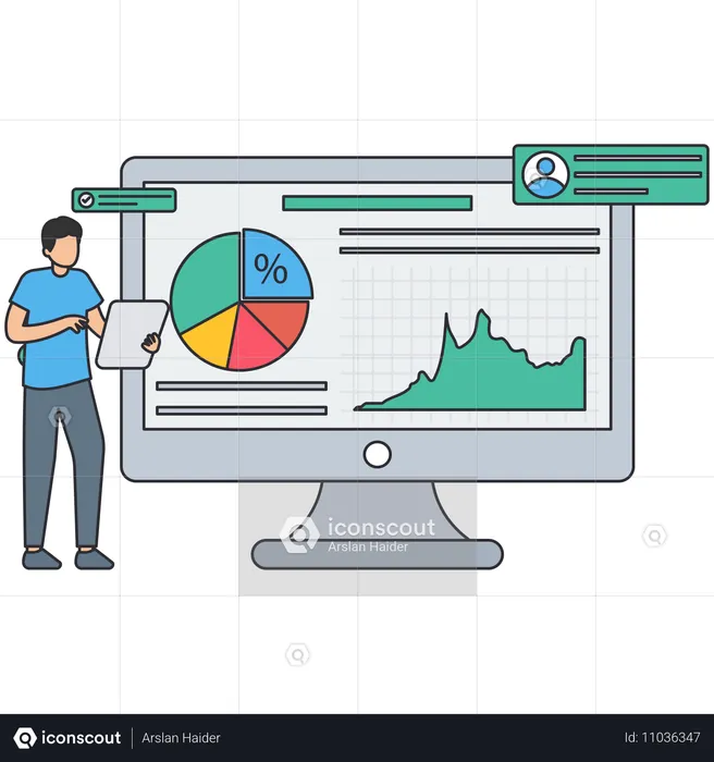 Homme d'affaires analysant le graphique d'affaires  Illustration