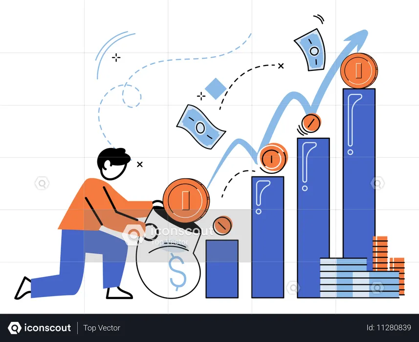 Un homme d'affaires analyse les graphiques financiers  Illustration