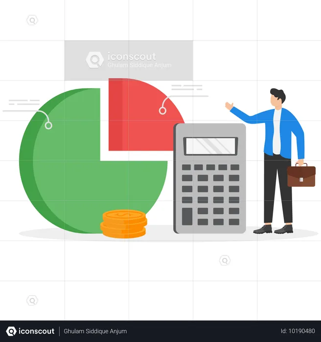 Un homme d'affaires calcule ses dépenses financières sur une calculatrice  Illustration