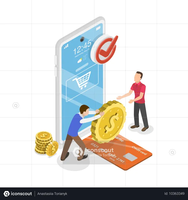 Homme d'affaires effectuant une transaction en ligne  Illustration