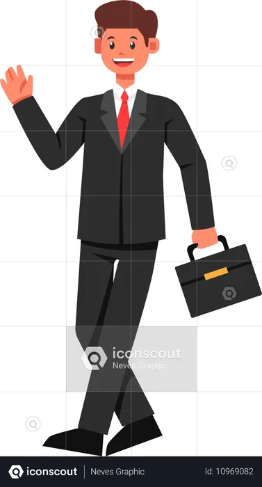 Homme d'affaires en costume et en déplacement au bureau  Illustration