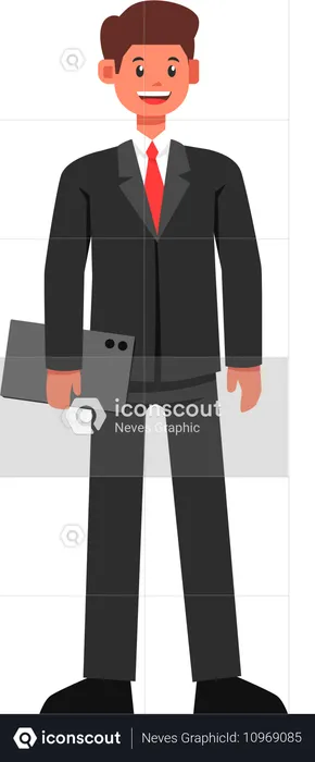 Homme d'affaires en costume et tenant une tablette  Illustration