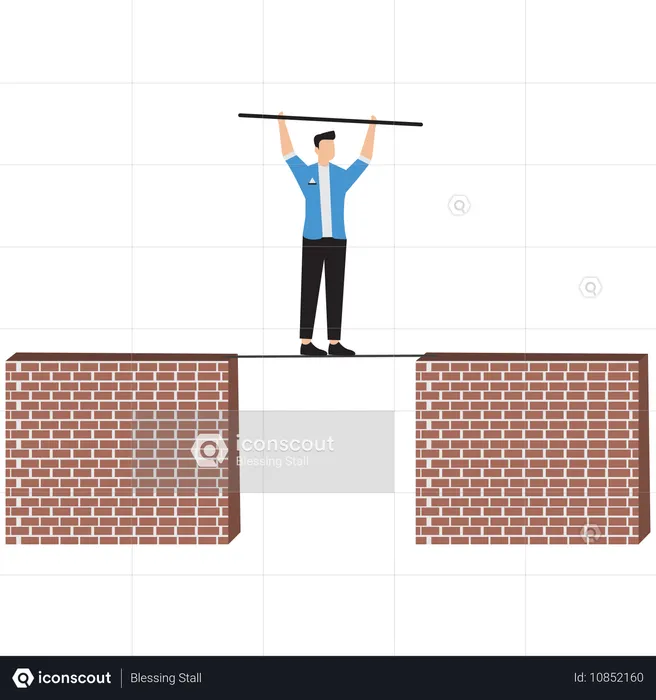 Homme d'affaires en équilibre sur des briques  Illustration