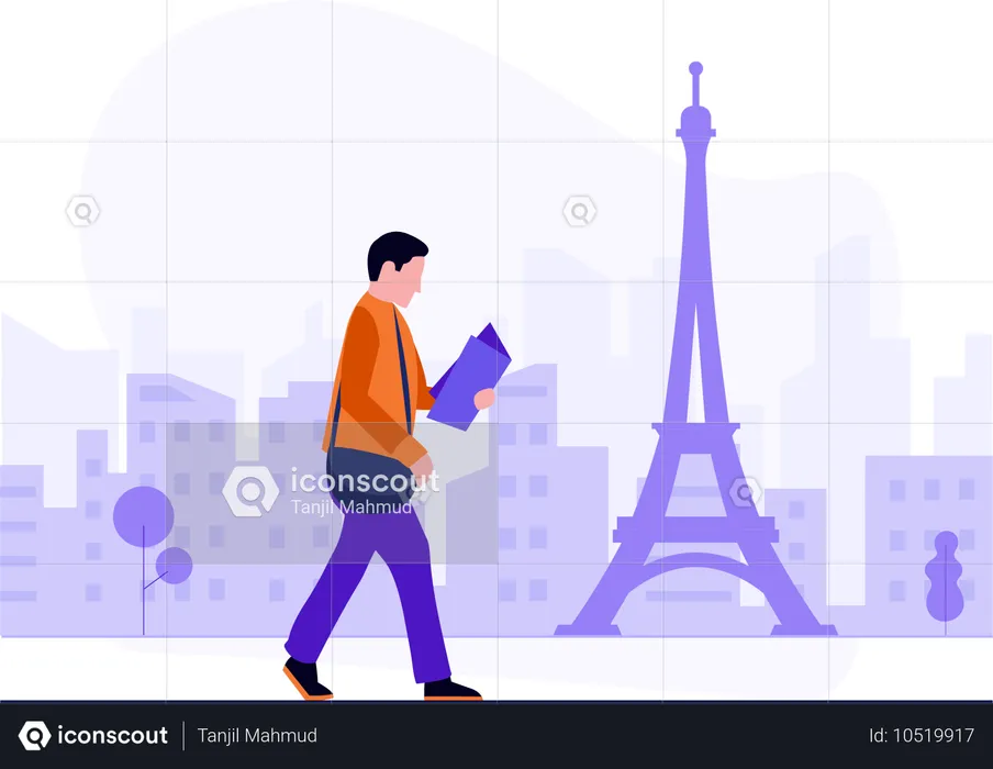 Un homme d'affaires part en tournée à Paris  Illustration