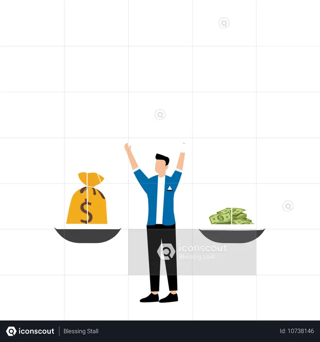 Un homme d'affaires essaie d'équilibrer ses finances  Illustration