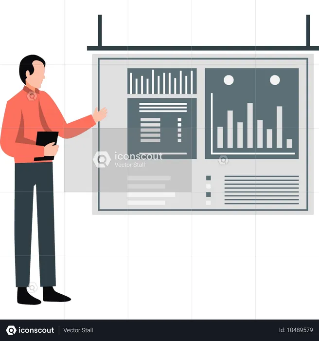 Homme d'affaires expliquant les analyses de rapport  Illustration