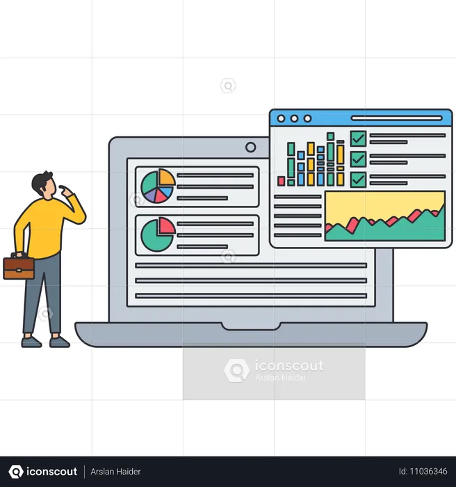 Homme d'affaires effectuant des analyses de marché  Illustration