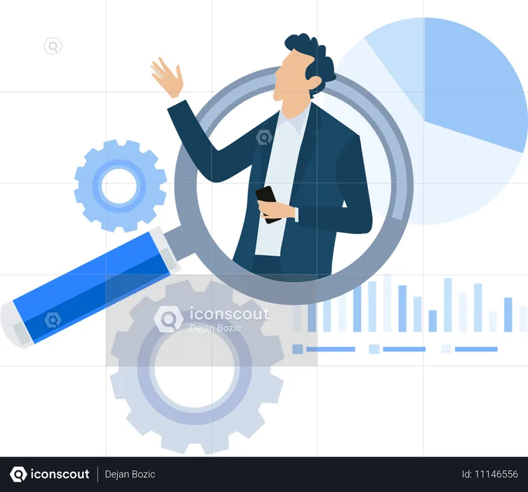 Homme d'affaires effectuant une analyse de données  Illustration