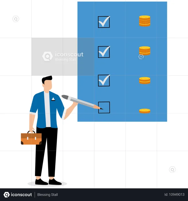 Homme d'affaires effectuant une analyse de portefeuille  Illustration