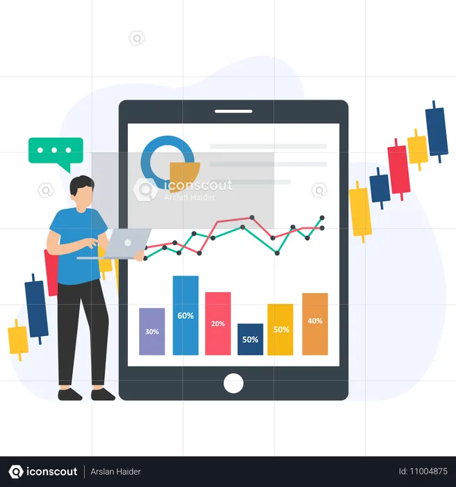 Homme d'affaires effectuant une analyse marketing  Illustration