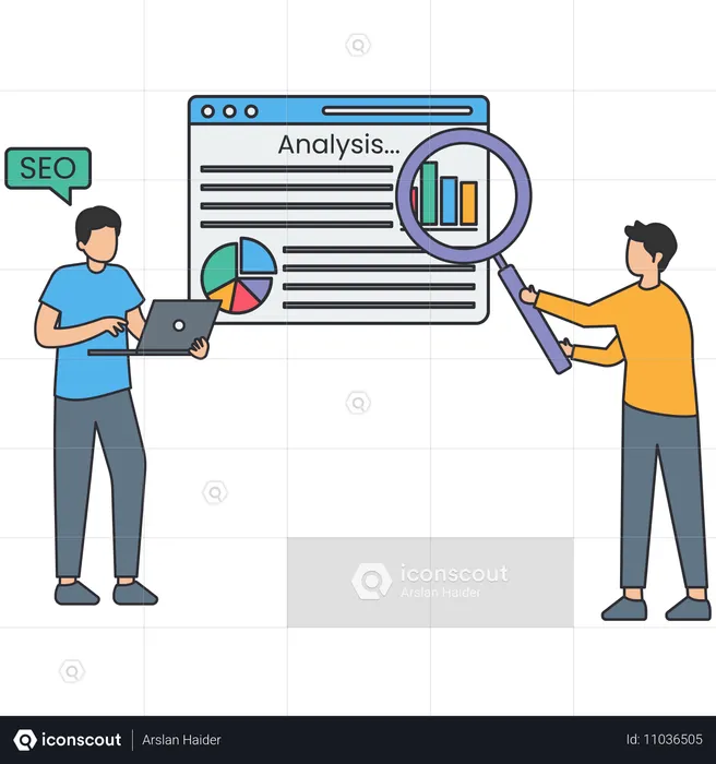 Homme d'affaires faisant une analyse SEO  Illustration