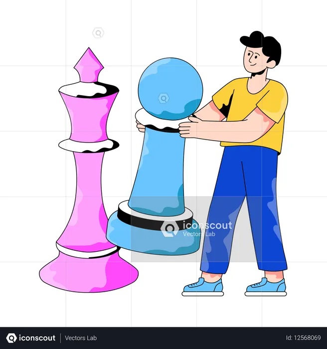 Un homme d'affaires joue avec une tour d'échecs  Illustration