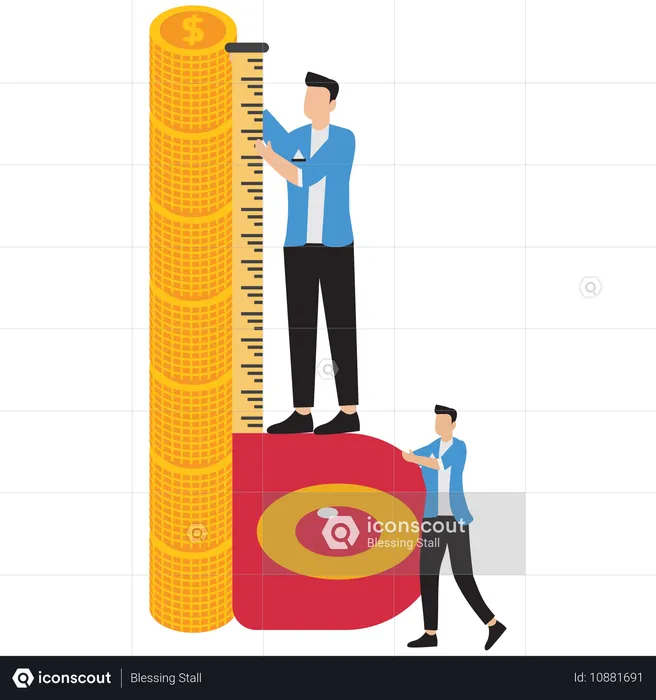 Homme d'affaires mesurant les rendements et la croissance des investissements  Illustration