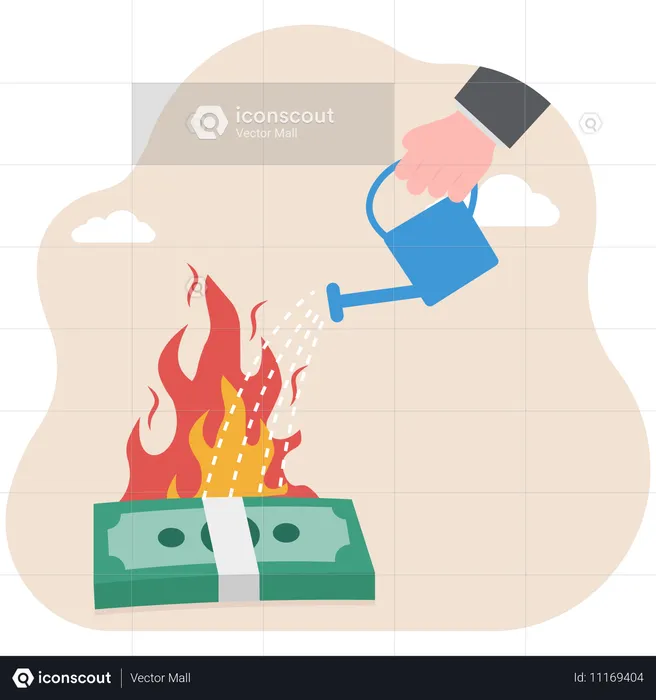 Un homme d'affaires met le feu aux finances  Illustration