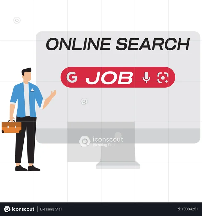 Homme d'affaires montrant une recherche en ligne  Illustration