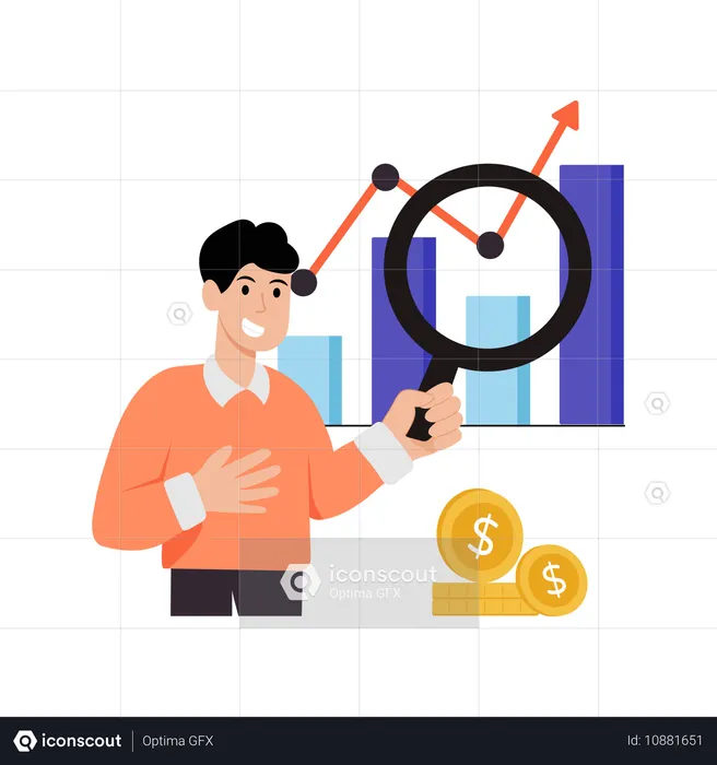 Homme d'affaires montrant un graphique d'analyse des ventes  Illustration