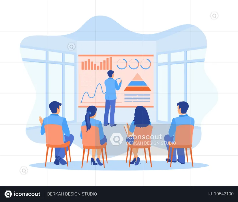 Homme d'affaires montrant un graphique sur un écran de projection  Illustration