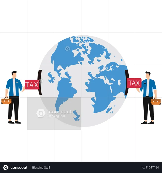 Un homme d'affaires paie des impôts mondiaux  Illustration