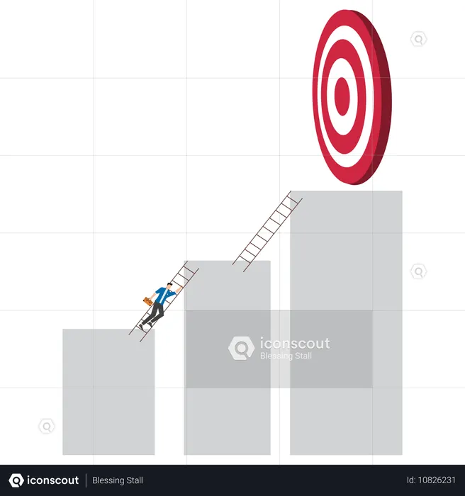Un homme d'affaires en costume monte une échelle  Illustration