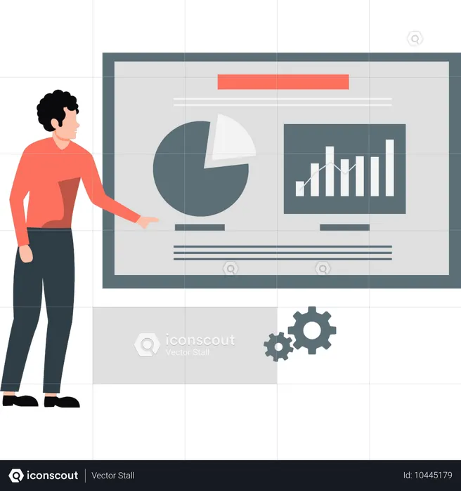 Homme d'affaires présentant un graphique à secteurs et un diagramme  Illustration