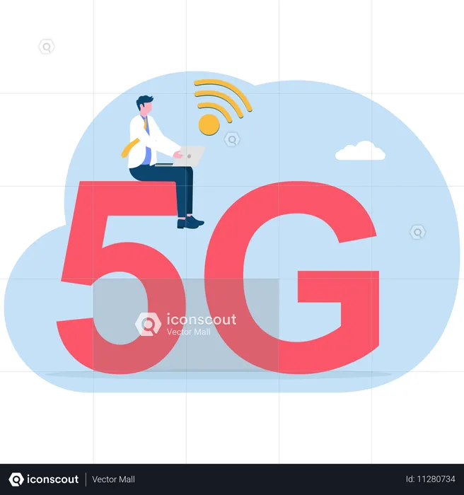 Un homme d'affaires profite de l'Internet 5G  Illustration