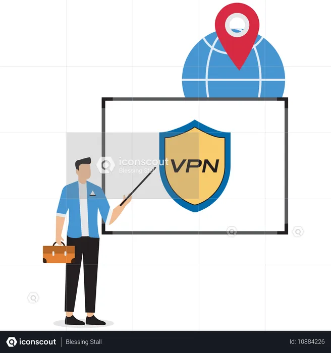 Un homme d'affaires parle de l'utilisation du VPN  Illustration