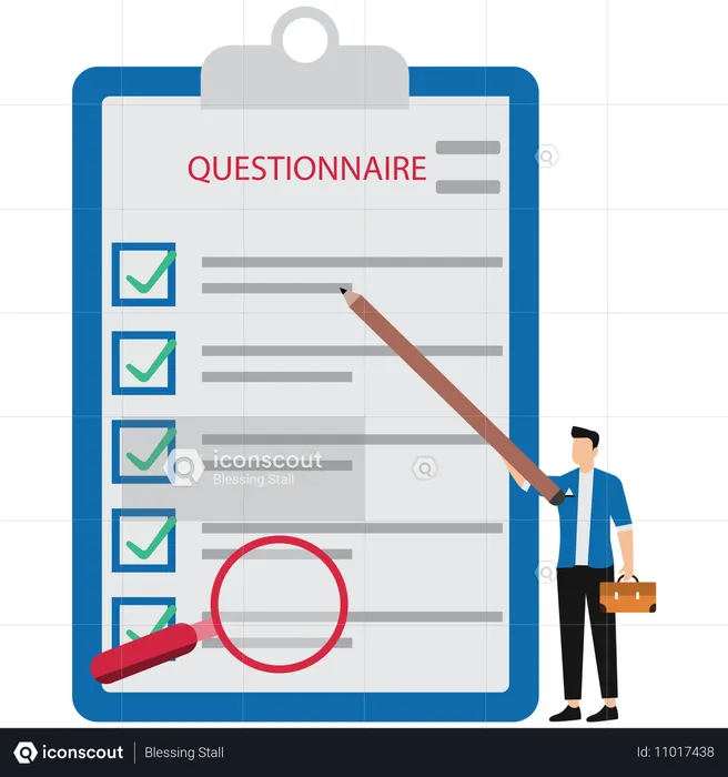 Homme d'affaires remplissant un questionnaire commercial  Illustration