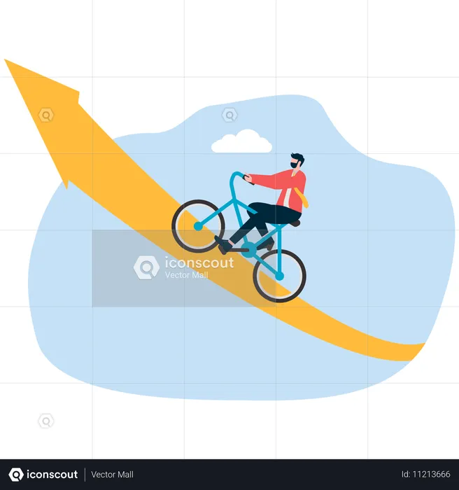 Un homme d'affaires sur un cycle sur un graphique de croissance  Illustration