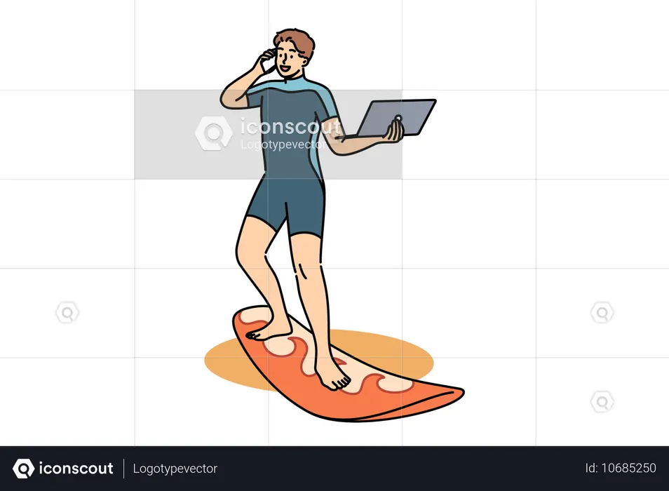 Homme d'affaires travaillant en vacances  Illustration