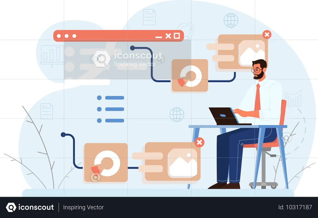 Homme d'affaires travaillant sur l'analyse Web  Illustration