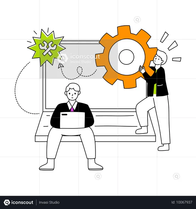 Homme d'affaires travaillant sur la configuration du système  Illustration