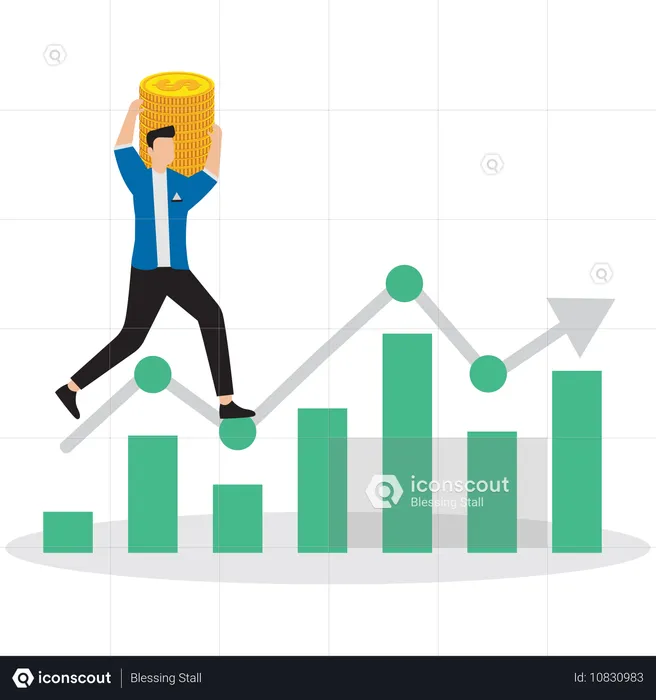 Homme d'affaires travaillant sur un graphique d'investissement  Illustration