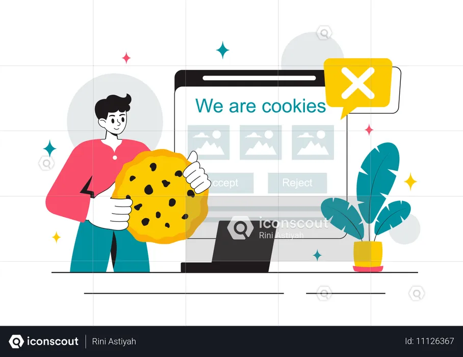 Un homme d'affaires travaille sur la technologie des cookies Internet  Illustration