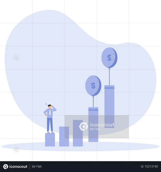 Un homme d'affaires travaille sur la croissance financière  Illustration