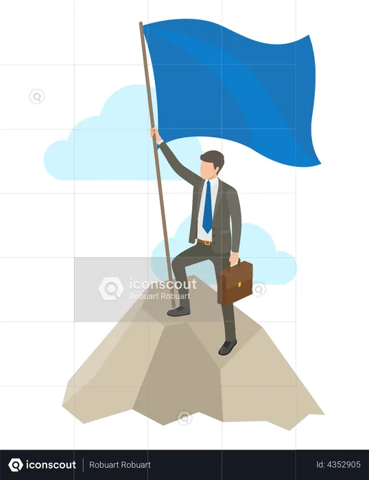 Homme d'affaires prospère tenant le drapeau  Illustration